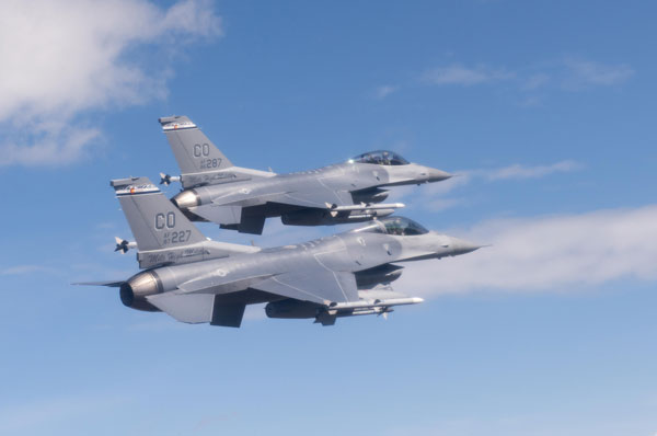 Two F-16 Fighting Falcons from the Colorado Air National Guard. Credit: US DoD. The appearance of US DoD visual information does not imply or constitute DoD endorsement