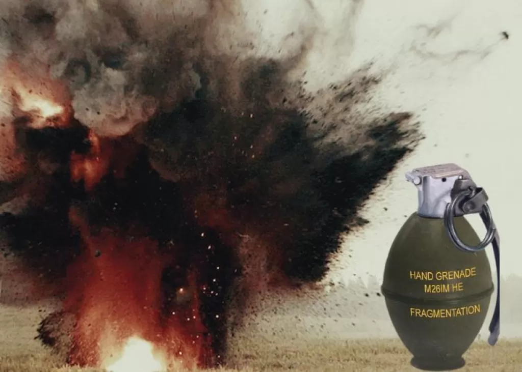 Explosion in the field by hand grenade