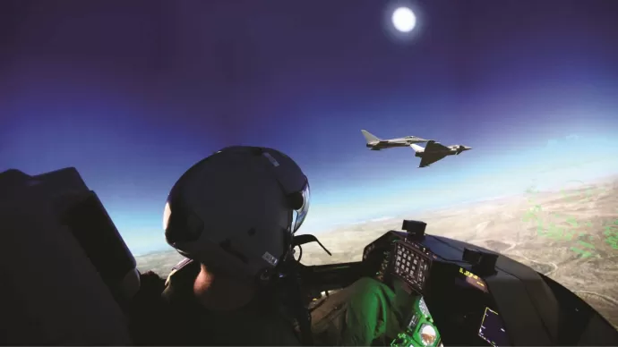 Pilot sitting in the simulator cockpit